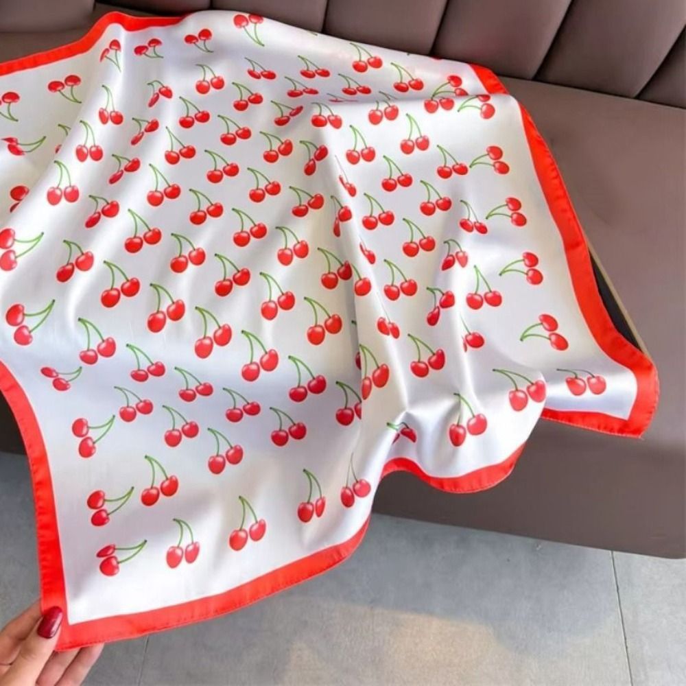 Khăn choàng satin vuông TRACEILLOIAN, Khăn quàng cổ vuông lụa satin sang trọng thiết kế anh đào, Khăn trùm đầu nữ mềm mại thời trang