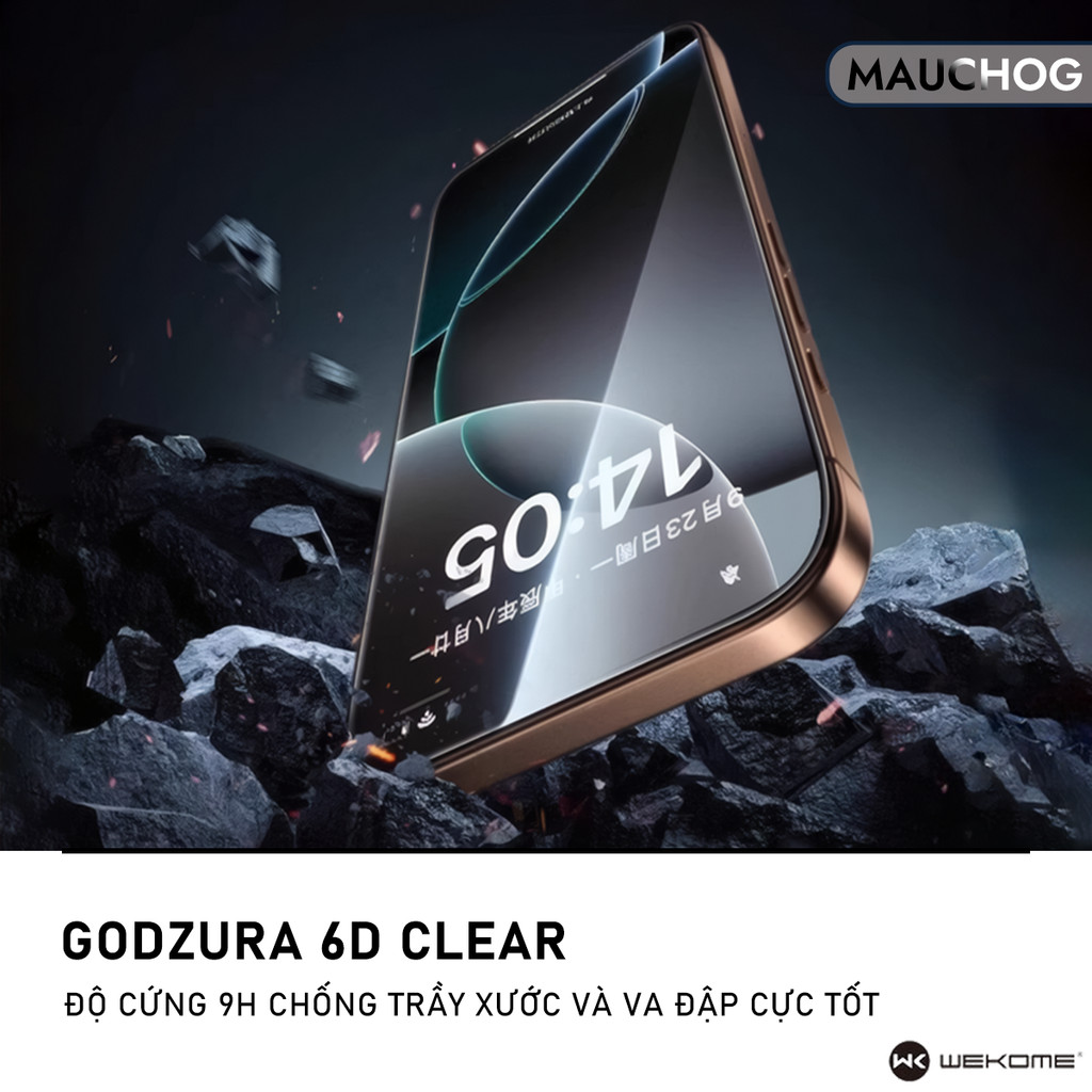 Kính Cường Lực Trong Suốt WK Godzura 6D Không Hộp Cho Điện Thoại iPhone 17 Pro Max 16 15 14