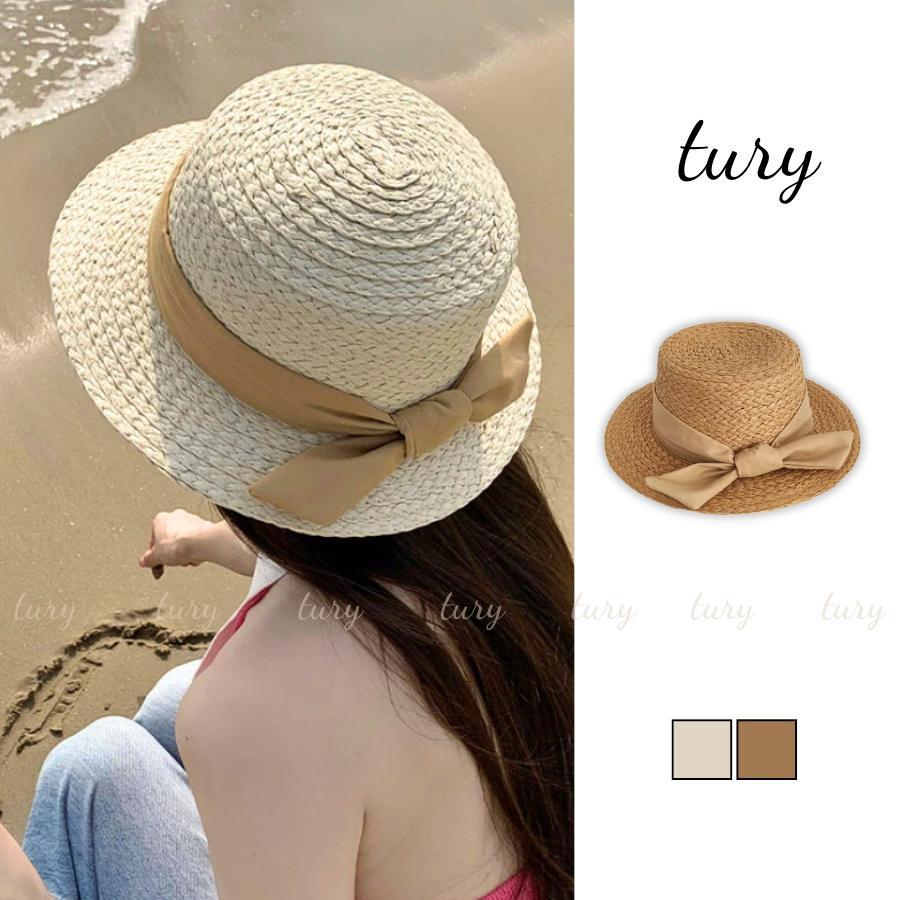 Nón Cói Nữ - Tury - Mũ Cói Đứng Form Vành Ngắn Phối Nơ - NC092