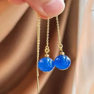 Bông tai hạt tròn dài màu xanh thanh lịch T sang trọng