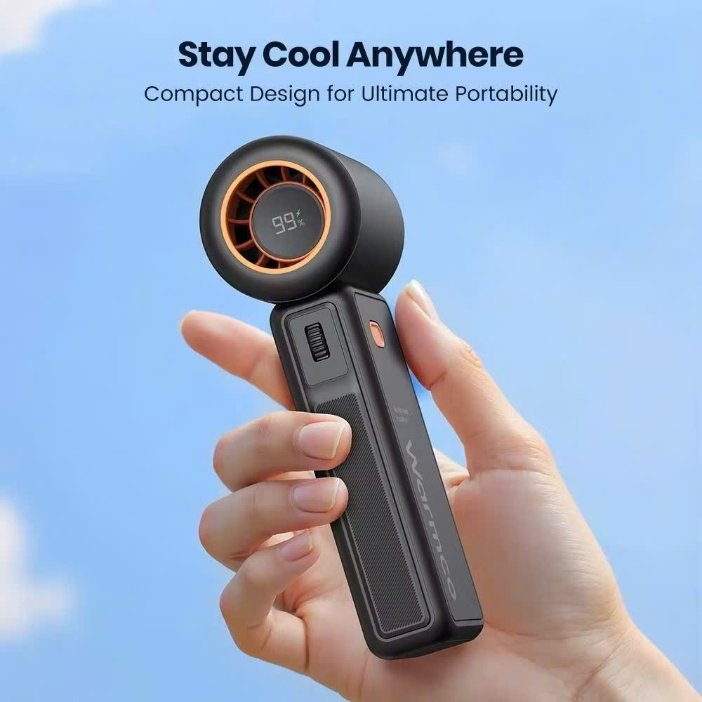 [Chính Hãng] Quạt Cầm Tay Mini Warmco Turbo Pin 3600/5000mAh - 100 Tốc Độ Gió, Động Cơ 15.000 Vòng/Phút, Màn Hình LED