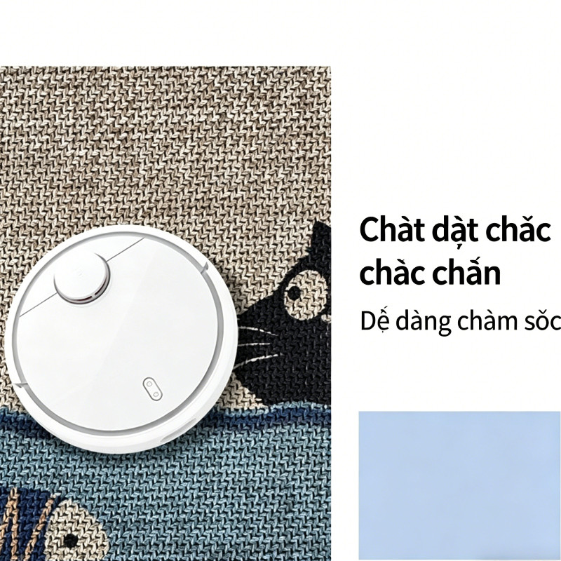 Thảm lót bếp bằng vải lanh họa tiết hoạt hình, chống trơn trượt, nhanh khô, thoải mái khi sử dụng trong gia đình.