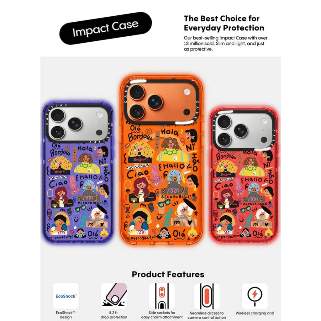 CASECASE X Cô Gái Pháp Cam / Đỏ / Perri Bộ Sưu Tập Kẹo Tím Màu Trong Suốt Cứng Từ Tính Hút Tác Động Dành Cho Apple IPhone 13 14 15 16 17Pro Max Plus Có Hộp