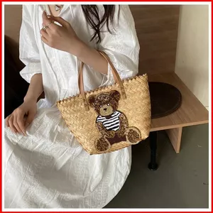 GC2 Túi xách thời trang Retro dành cho nữ sọc giản dị nhiều màu túi tote dệt tay túi đi lại CG2