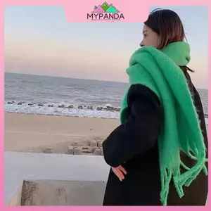 Khăn Choàng Cashmere Phong Cách Hàn Quốc Mùa Đông với Kẻ Sọc và Màu Trơn