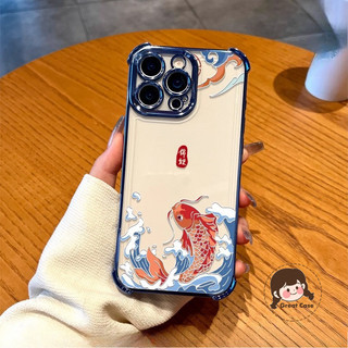 Ốp Điện Thoại Khung Mạ Cá May Mắn Cho Honor 600 500 400 Lite Pro Smart 300 Pro Ultra 200 Pro Lite Smart 100 Pro 90 Pro 5G Vỏ Mềm Trong Suốt Bốn Góc