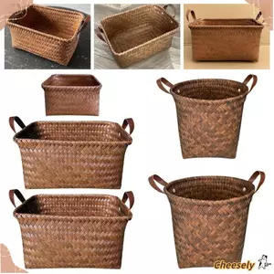 Giỏ đựng đồ lặt vặt có tay cầm Giỏ đựng đồ dệt giả hình chữ nhật màu nâu tiện lợi Giỏ đựng quần áo bẩn tròn lưu trữ tại nhà