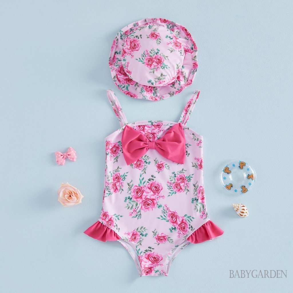 6m-4y Bé Gái Cami Đồ Bơi Không Tay Hoa / Dâu In Áo Liền Quần Đồ Bơi Có Mũ