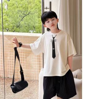 Áo thun cà vạt cho bé trai – Cotton mềm thoáng khí, áo tay ngắn thời trang, mặc hè đi học
