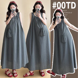 Váy bà bầu mùa hè Cotton nguyên chất sọc Plus Size Váy Vest