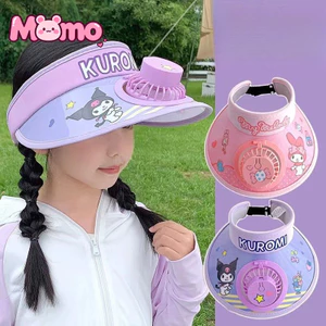 Mũ chống nắng hoạt hình Kuromi có quạt, mũ mở, mũ chống nắng trẻ em mùa hè