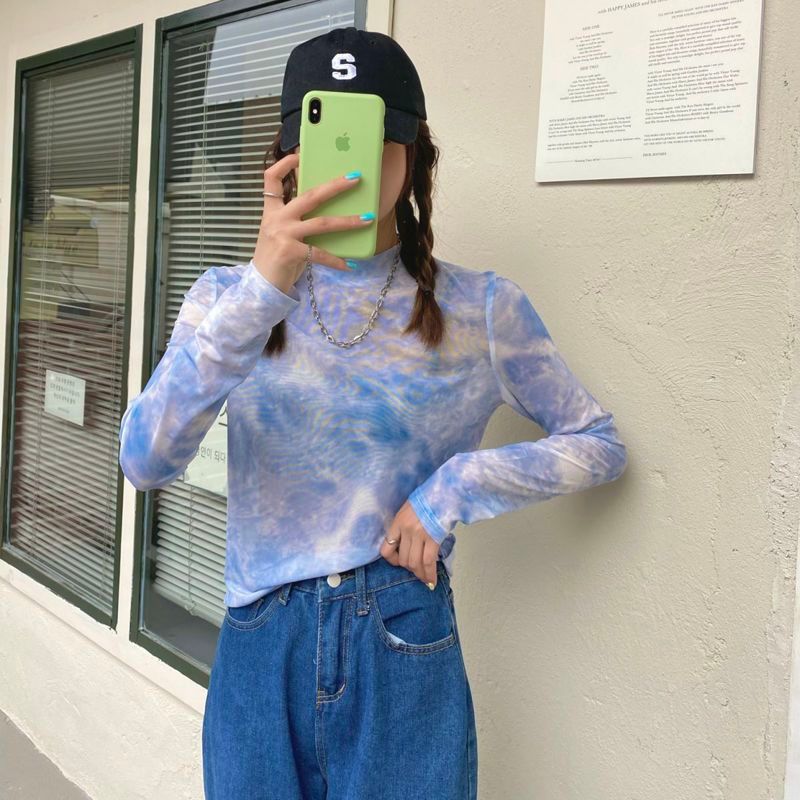 Milyfashion Slimer Look Tie-Dye Print Gạc Phiên bản Hàn Quốc Slim-fit Bên trong dài tay T