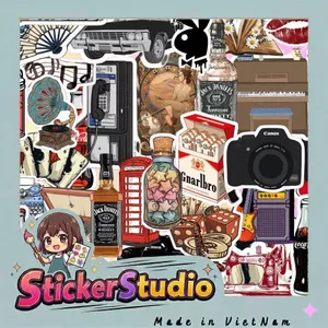Set 100 Sticker Vintage Chống Nước Dán Laptop Vali Mũ Bảo Hiểm Sổ Tay
