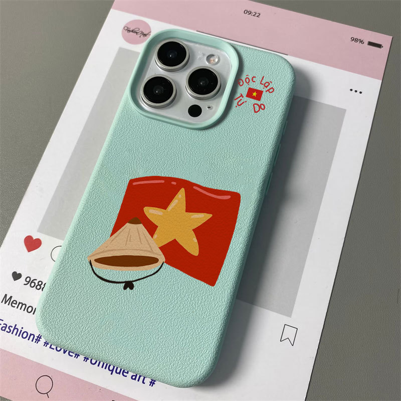 Ốp điện thoại bảo vệ máy ảnh họa tiết lá cờ nhỏ bằng da cho iPhone 7/8/Plus/X/XS/11/12/13/14/15/16/17/Pro/Max/Air