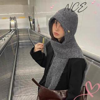 Áo Balaclava dệt kim mùa đông, mũ trùm đầu và bảo vệ cổ ấm áp, màu sắc đơn giản dành cho nữ