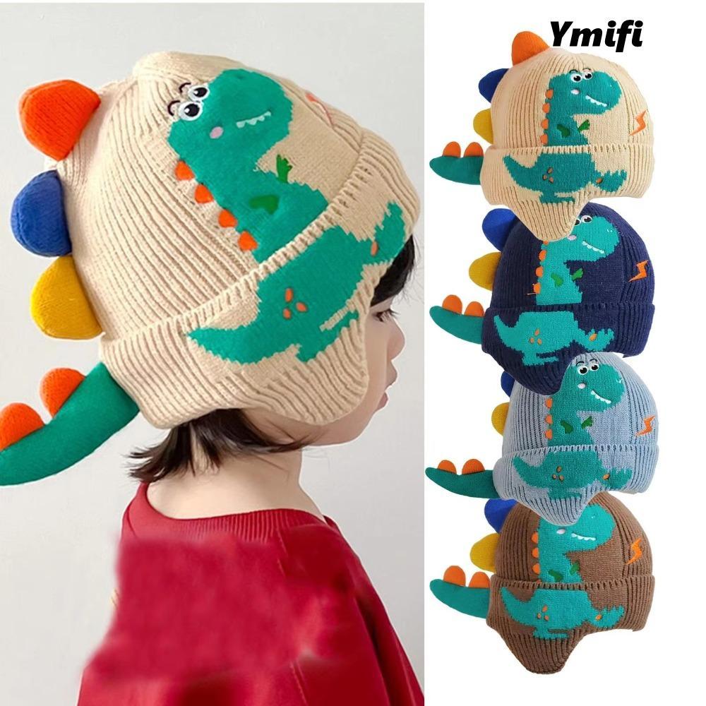 Mũ bịt tai trẻ em YMIFI, Mũ dệt kim chống gió khủng long, Mũ bảo vệ tai ấm áp cho bé