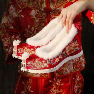 🔥 thêu cổ điển 🔥 Giày phong cách giày Hán Nữ Chiều Cao Trong có hàng sẵn Giày Hán phục Mặt Váy Giày Sinh Cổ Thêu Phù Hợp Ngựa Cô Dâu Xiuhe Giày Cưới Nữ Xuân Hè Cổ Thêu Đỏ Phong Cách Trung Hoa Nâng Cao Hanfu