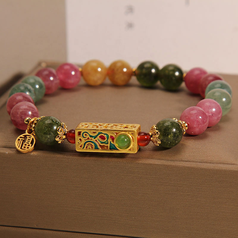 Phong Cách Mới Tourmaline Vòng Tay Nữ Niche Sang Trọng May Mắn Giàu Có Pha Lê Lắc Tay