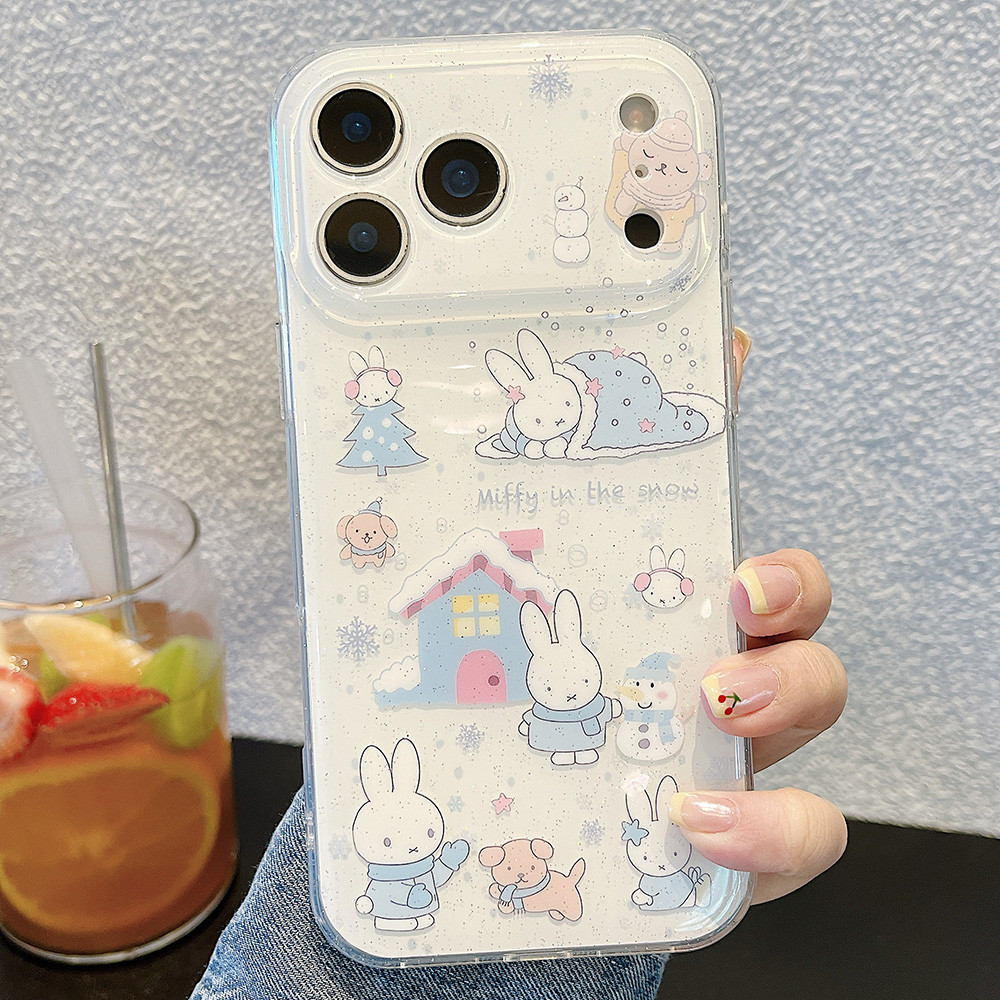 Ốp điện thoại Acrylic chuỗi thỏ mùa đông cho iPhone 17 Pro Max 16 15 14 13 Vỏ bảo vệ chống sốc