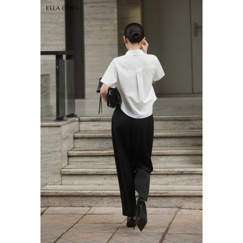 Áo sơ mi nữ ELLA DORA croptop tay ngắn dáng basic hiện đại thanh lịch phong cách công sở [SM149]