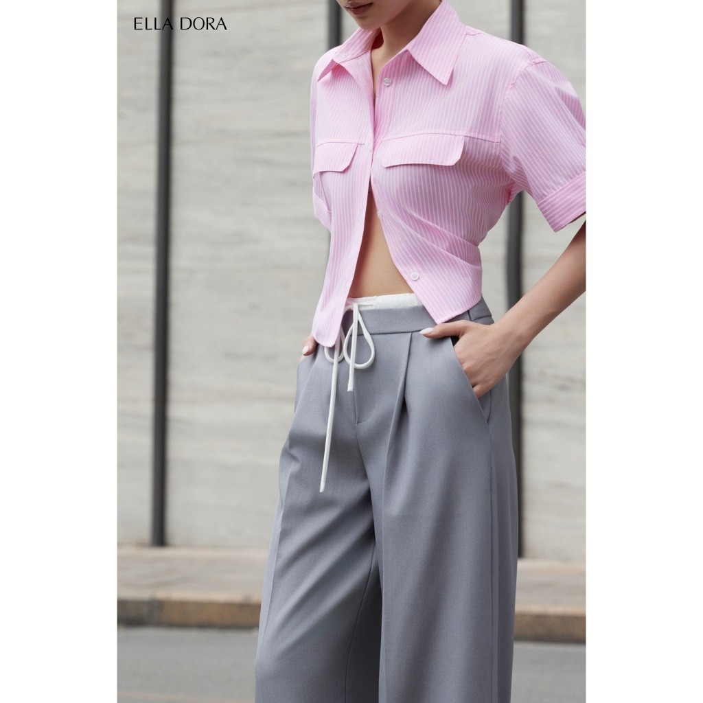 Áo sơ mi nữ ELLA DORA cộc tay form suông phong cách trẻ trung thanh lịch hai màu XANH/HỒNG [SM159]