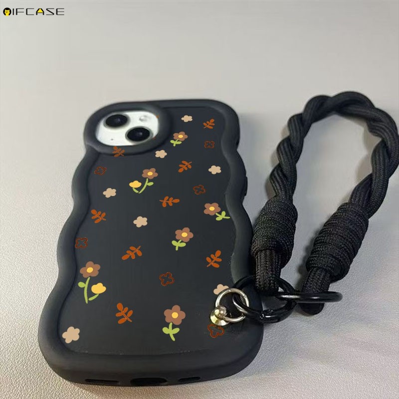 Dành Cho Xiaomi 14 Ultra 14T Pro Poco C75 C71 X7 X6 Pro X5 Pro X3 Pro NFC X2 Ốp Điện Thoại Có Dây Đeo Sáng Tạo Sóng Nâu Hoa Vàng Mờ Vỏ Mềm