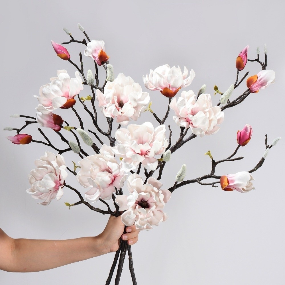 FUHUIOT Hoa Mộc Lan Nhân Tạo, Handmade Cảm Ứng Thật Mô Phỏng Mộc Lan Lớn, Bình Trang Trí EVA Thực Tế Giả Mộc Lan Nhánh Trang Trí Phòng Khách Nhà