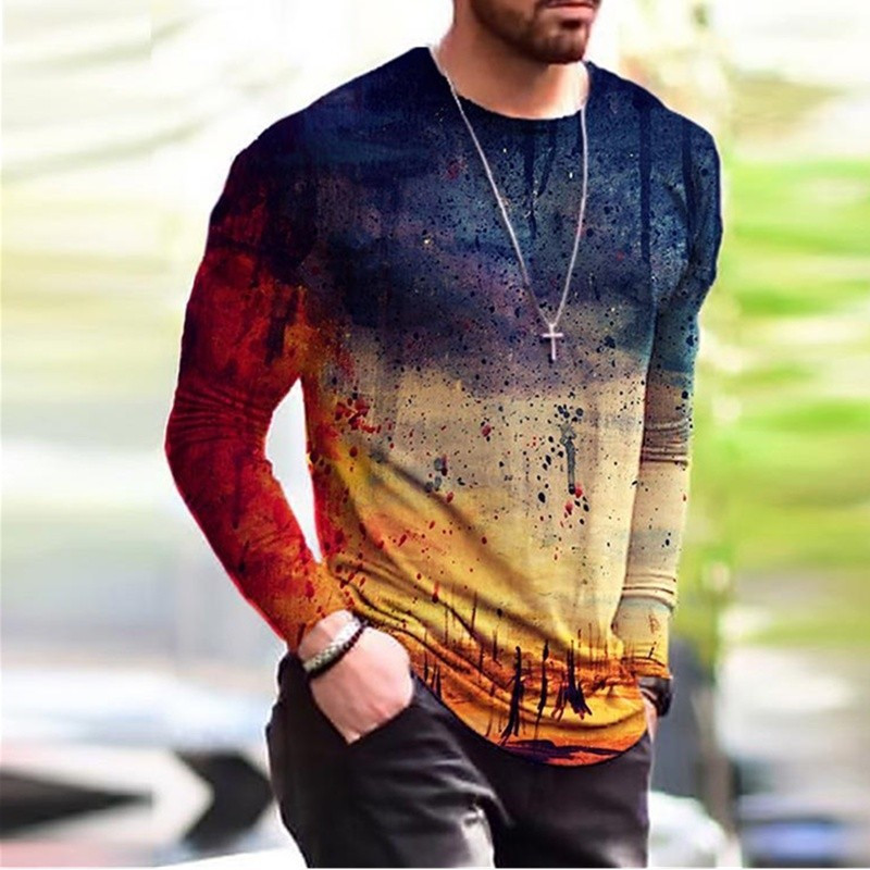 Áo thun nam thiết kế Tie-Dye 3D - Dài tay đổi màu, trendy cho mùa thu