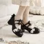 VNGT34-43 Kích Thước Lớn Đôi Hàng Phẳng Khóa Nơ Ren Khâu Nông Miệng Dày Gót Gothic COS Dây Lưng Mary Jane Giày