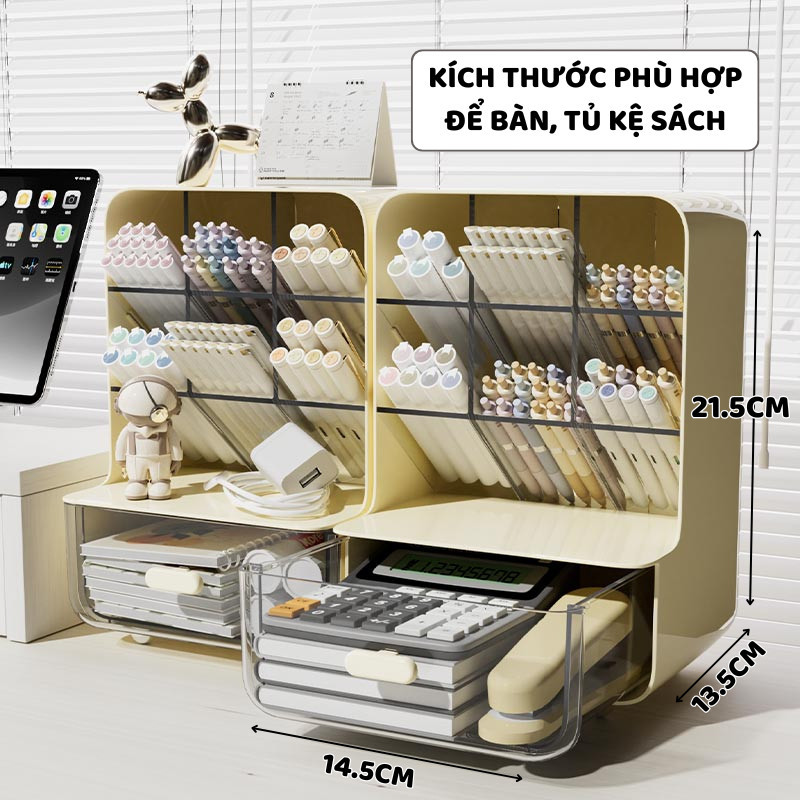 Khay Đựng Văn Phòng Phẩm Để Bàn ENODA HOME, Hộp Đựng Bút 6 Ô Chéo Kết Hợp Ngăn Kéo Đựng Đồ Đa Năng P055