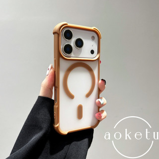 Túi khí bốn góc chống rơi thích hợp cho vỏ điện thoại từ tính Apple 17pro, cảm giác cao cấp iPhone 16 mới, cạnh chống va chạm 15 mờ 14pm, lỗ lớn, 13 vỏ bảo vệ