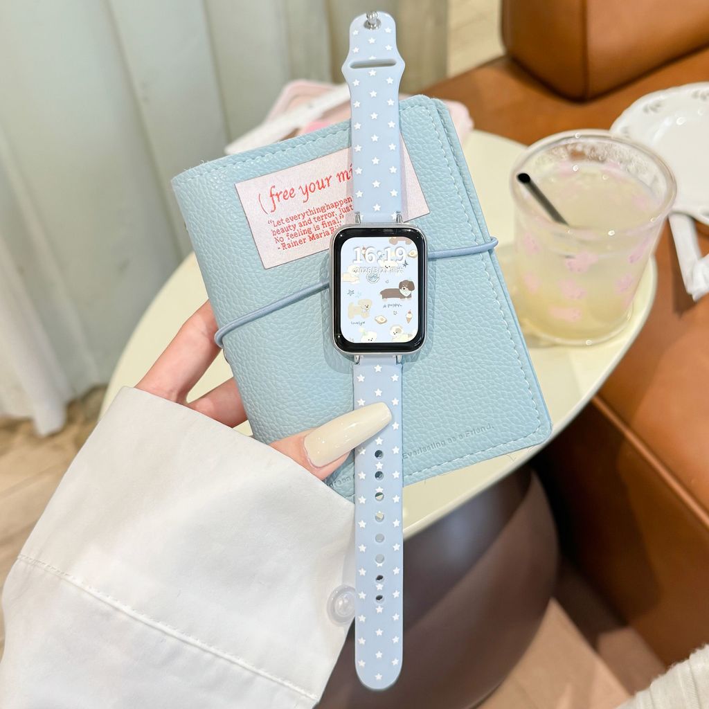 Dây đeo in hình ngôi sao cho Apple Watch Series 11 10 9 8 7 6 5 4 3 Dây đeo silicon chống nước mềm 46mm 42 45 44 41 40 38 mm