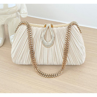 Túi xách mặc buổi tối xếp ly màu trơn-Thiết kế đơn giản, Trang phục dễ phù hợp, Thời trang sang trọng, Thích hợp cho cô dâu khi mặc Aude / Sườn xám trong đám cưới.