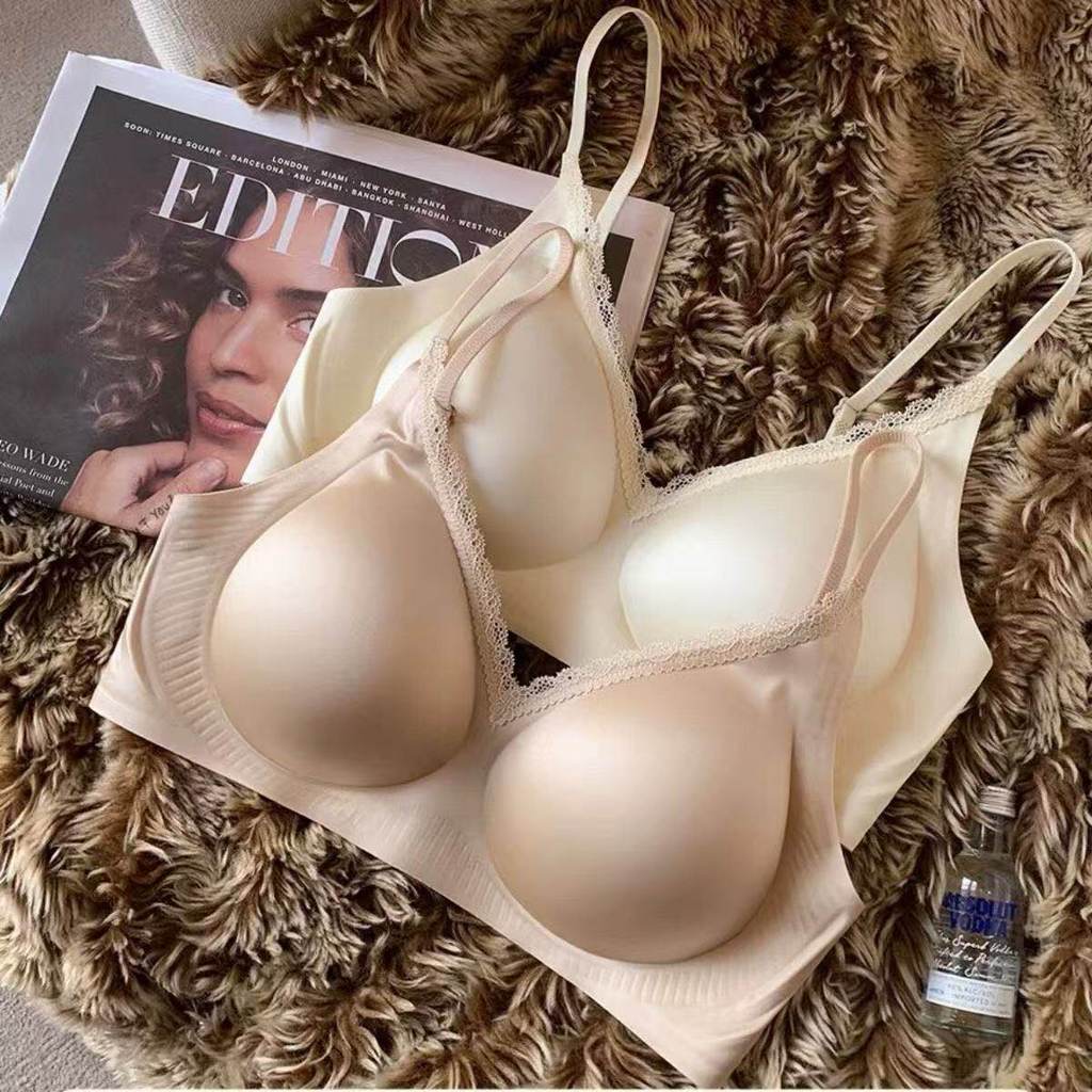 Satin Ren Gợi Cảm Deep V Quần Lót Nữ Ngực Nhỏ Tập Hợp Không Vòng Thép Áo Ngực