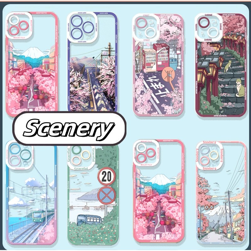 Nhật Bản Anime Mount Fuji Street Phong Cảnh Điện Thoại Di Động Dành Cho IPhone 17 AIR 17 11 15 Pro Max Plus Vỏ Mềm Trong Suốt Silicon