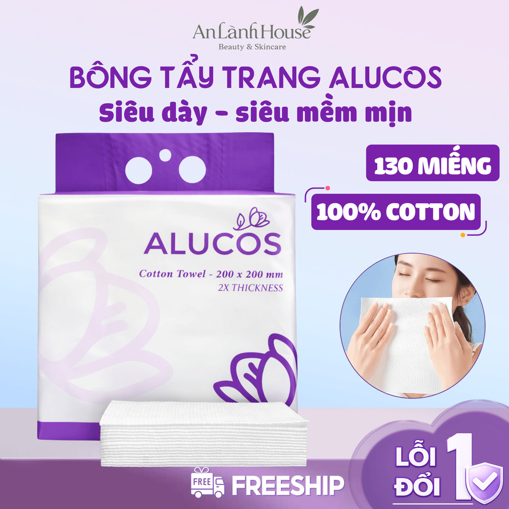 Khăn Mặt Khô Đa Năng Dùng 1 Lần Alucos 130 Tờ Siêu Xin, Mềm Mịn, Khăn Giấy Lau Đa Năng Dịu Nhẹ Cho Da An Lành