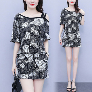 Bộ đồ thời trang dành cho nữ, kiểu dáng mới mùa hè, bộ hai mảnh in họa tiết, áo trễ vai và quần short