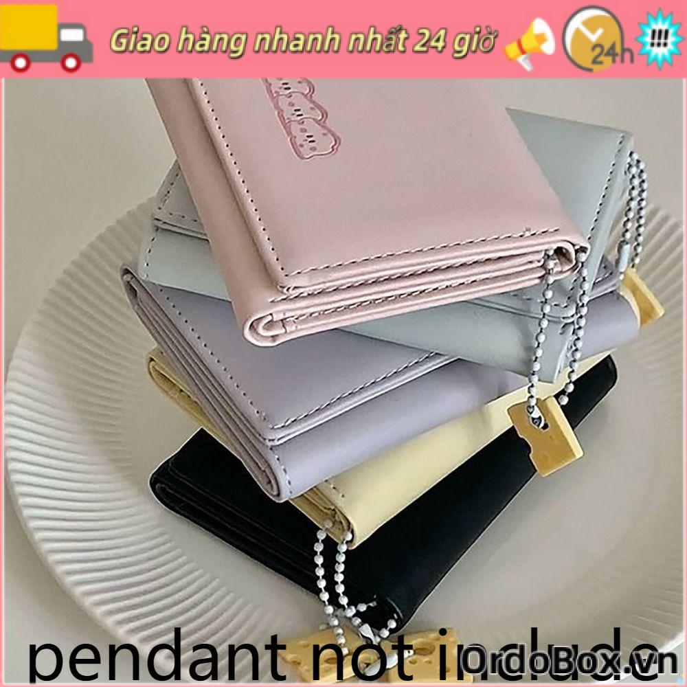Ví đựng tiền xu ORDOBOX, Thẻ tín dụng mặt dây chuyền phô mai INS Holoder, Ví đựng thẻ da PU 3 lần đơn giản dành cho bé gái Quà tặng học sinh