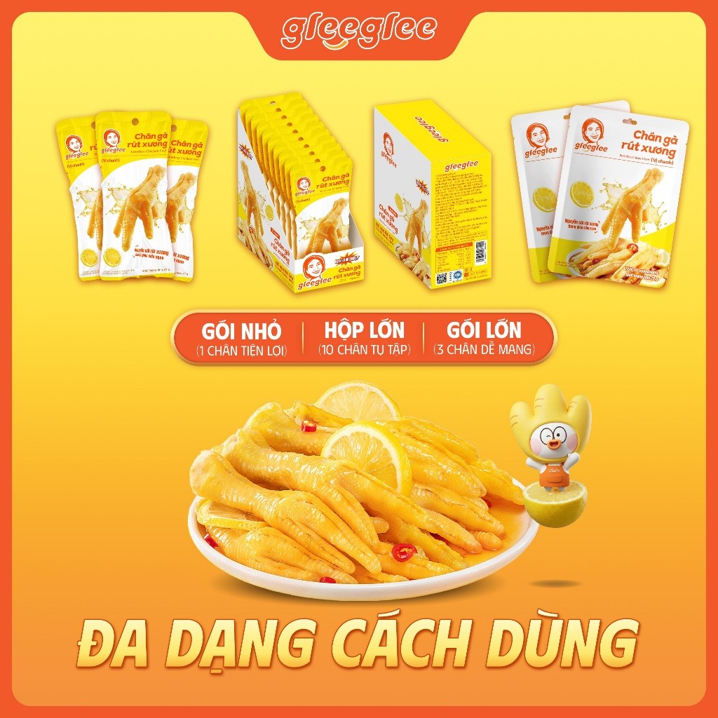 Combo Chân Gà Rút Xương GleeGlee Vị CHANH 21g Tỉ lệ >98% Sạch Xương Ăn Liền Tiện Lợi Chuẩn ISO 22000