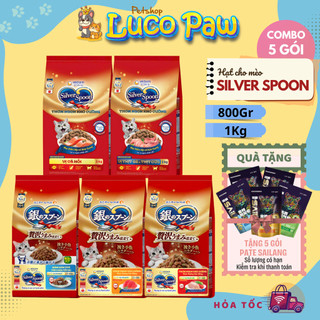[Combo 5 - 10 Gói] Hạt Cho Mèo Silver Spoon Unicharm Nhiều Vị Nội Địa Nhật Bản (Gói 800g / 1Kg)