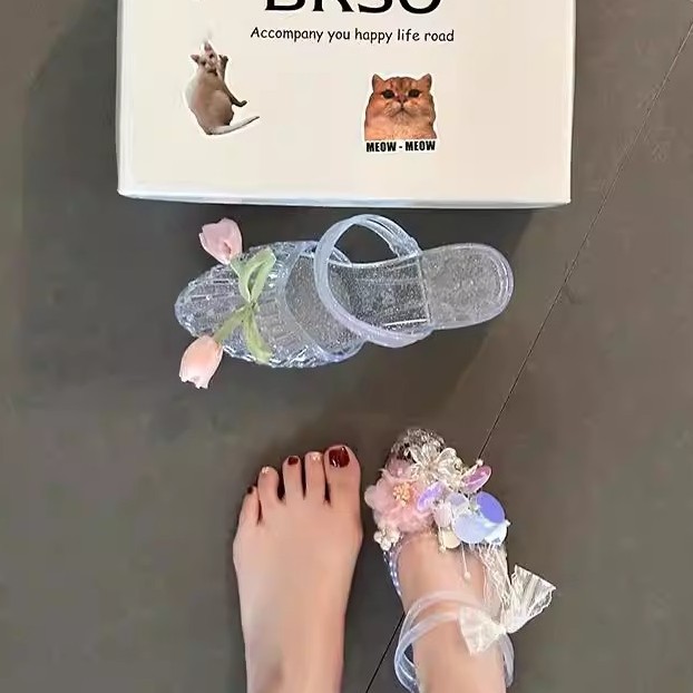 Giày Pha Lê Nữ Mùa Hè Phong Cách Mới Giày Thạch Dép Dép