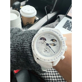 Đồng hồ nam pha trăng lạnh màu trắng Snoopy Chronograph Full chức năng Tachymeter Đồng hồ đeo tay thạch anh thể thao dành cho nam và nữ