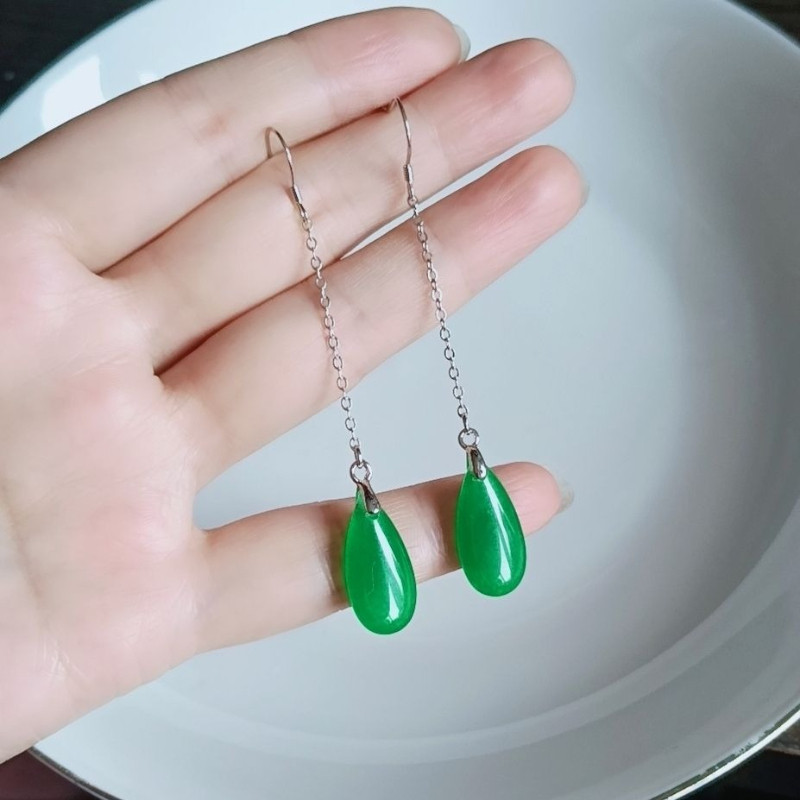 Bông tai thả nước xanh, phong cách sang trọng, đơn giản và cổ điển