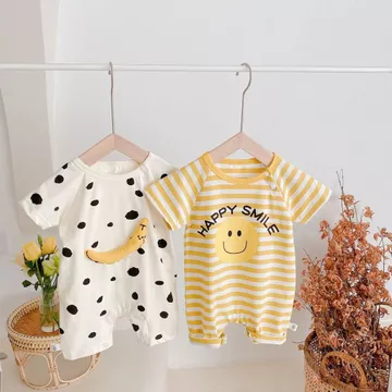 Phong Cách Mùa Hè Trẻ Sơ Sinh Trẻ Em Áo Liền Quần Một Mảnh Tay Ngắn Bé Trai Bé Gái Áo Liền Quần Cotton Nguyên Chất Quần Áo Trẻ Em Quần Áo Trẻ Em