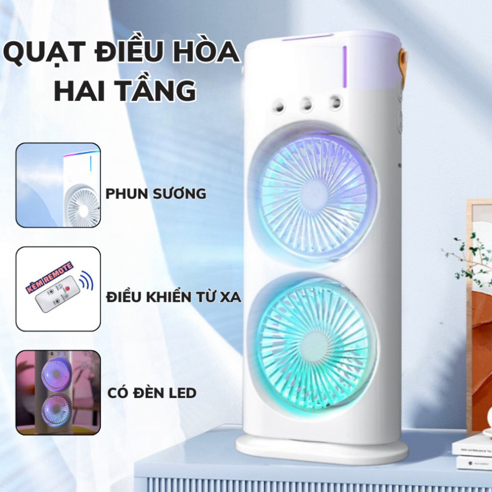 Quạt Điều Hòa Phun Sương Tích Điện 2 Tầng , Quạt Phun Sương Có Đèn Led tvh