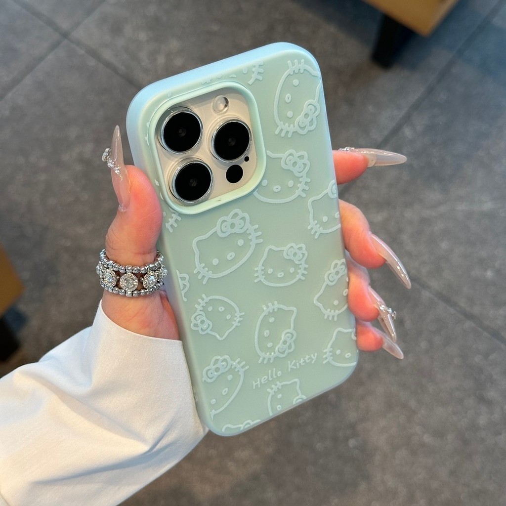 Ốp lưng Iphone Mèo Kitty đường sọc xanh bột cảm giác chống rơi cho iPhone 16  15 11 12 13 14 pro max 7 plus xr xs