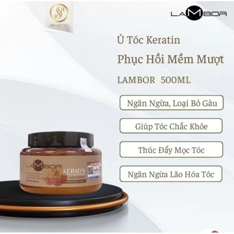 Hấp Dầu Keratin LAMBOR Ngăn Gàu, Giảm Rụng Tóc - Phục Hồi Tóc Hư Tổn Collagen Keratin Smooth 500ml