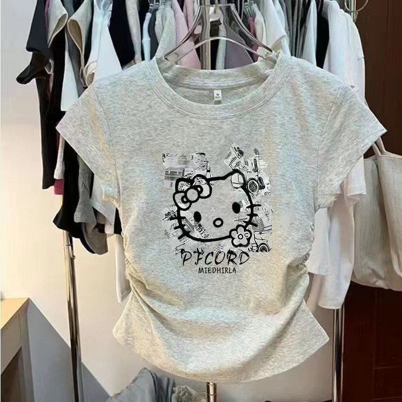 2026 Mới Sanrio Hoạt Hình In Hình Bé Gái Áo Thun Nữ Tay Ngắn Có Dây Rút Thiết Kế