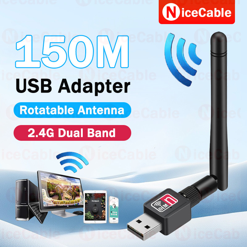 Bộ chuyển đổi WiFi USB băng tần 2.4G Bộ chuyển đổi WiFi không dây tốc độ cao 150Mbps Bộ thu WiFi cắm và chạy với Ăng-ten 2dB cho máy tính để bàn PC
