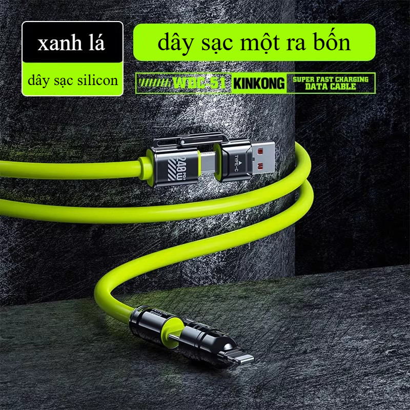 Dây Sạc 4 Trong 1 Sạc Nhanh 240W Dây Sạc 4 Đầu Type C/ USB Sang Type-C 1.0M Cáp Sạc Điện Thoại